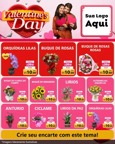 Modelo de Rede Social para Feed Instagram com o tema Valentine's Day para Floricultura e jardim