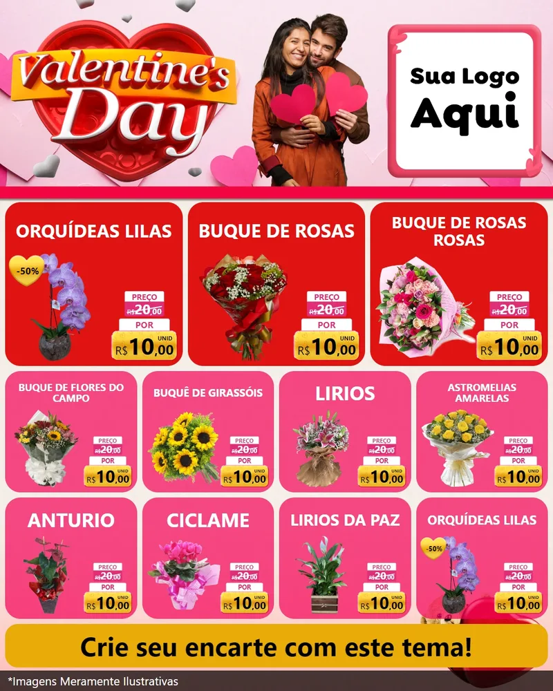 Modelo de Rede Social para Feed Instagram com o tema Valentine's Day para Floricultura e jardim