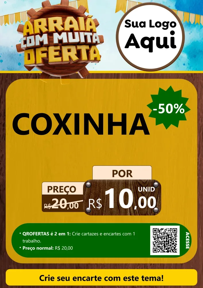 Modelo de Cartaz para Cartaz A4 Vertical com o tema Ofertas de São João - Junina para Salgadaria