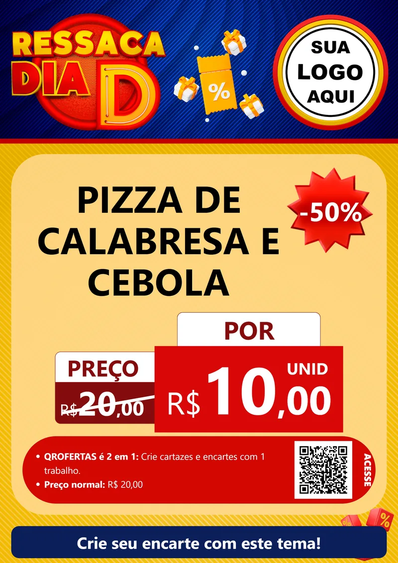 Modelo de Cartaz para Cartaz A4 Vertical com o tema Ressaca Dia D para Pizzaria