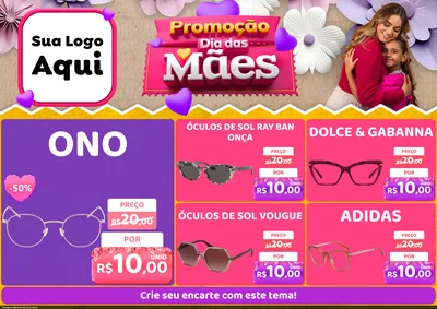 Modelo de Encarte para Encarte A4 Horizontal com o tema Promoção Dia das Mães para Óticas