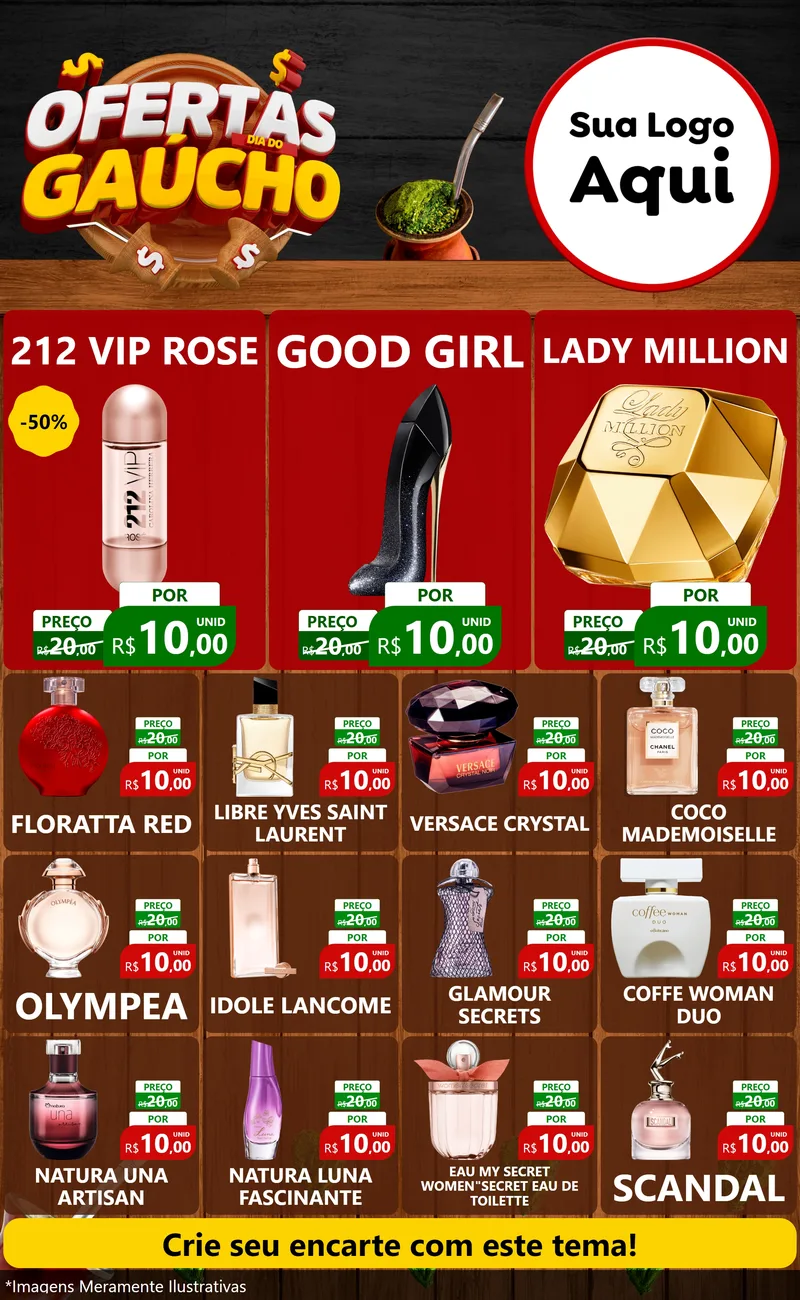 Modelo de Encarte para Encarte Grande com o tema Ofertas Dia do Gaúcho para Perfumes