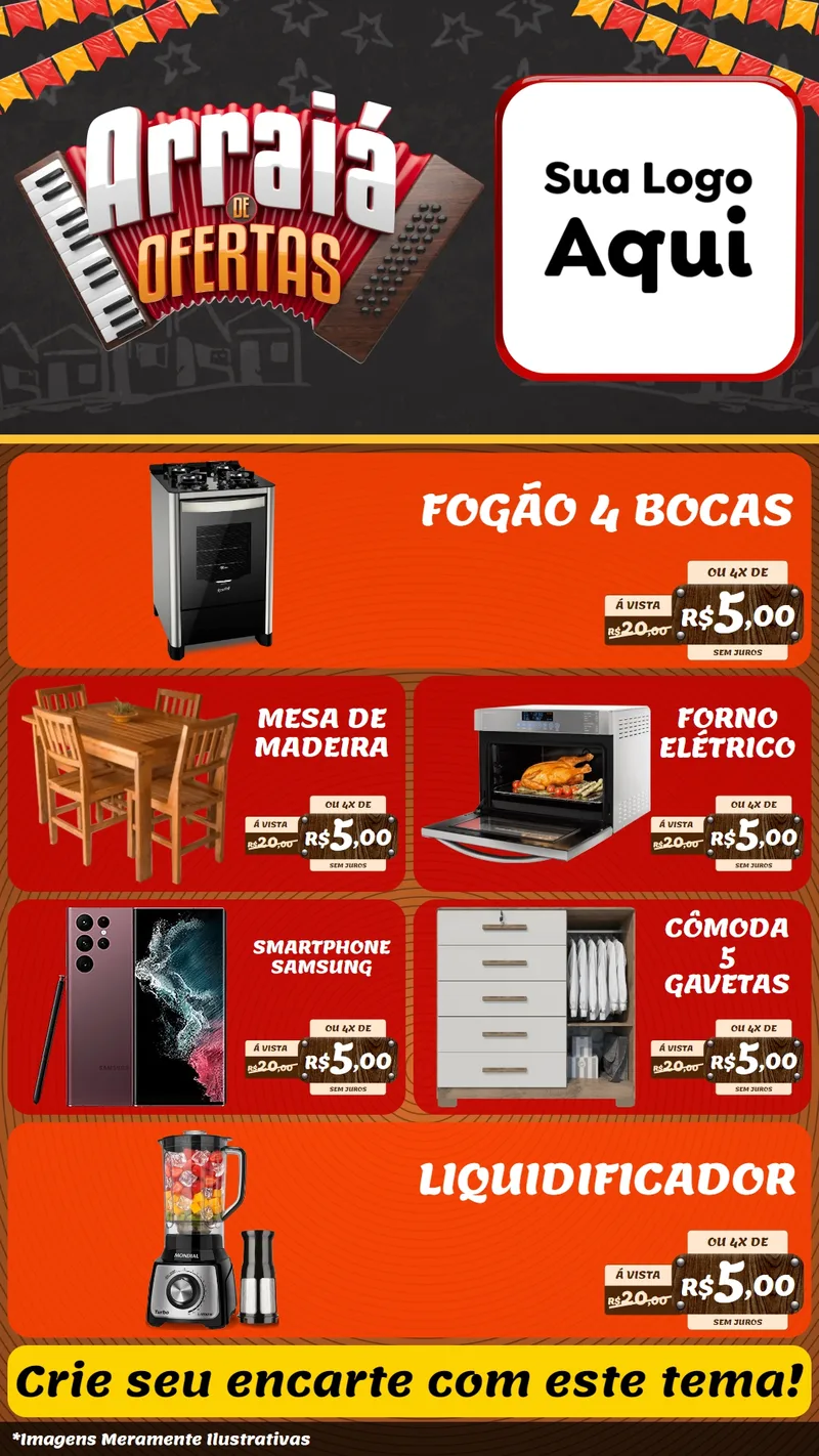 Modelo de TV para TV Vertical com o tema Arraiá de Ofertas - Junina para Móveis e Eletro