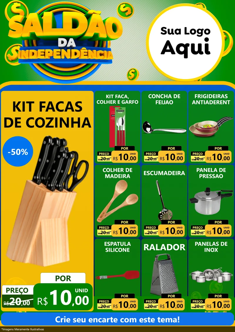 Modelo de Encarte para Encarte A4 Vertical com o tema Saldão da Indepêndencia para Utilidades Domésticas