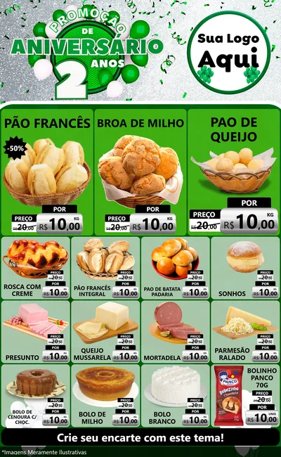 Modelo de Encarte para Encarte Grande com o tema Promoção de Aniversário - 2 Anos para Padaria