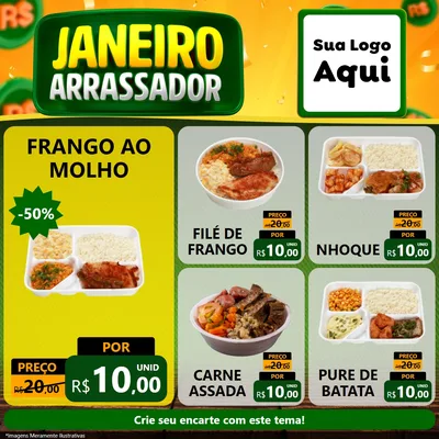 Modelo de Rede Social para Feed Facebook com o tema Janeiro Arrasador para Restaurante