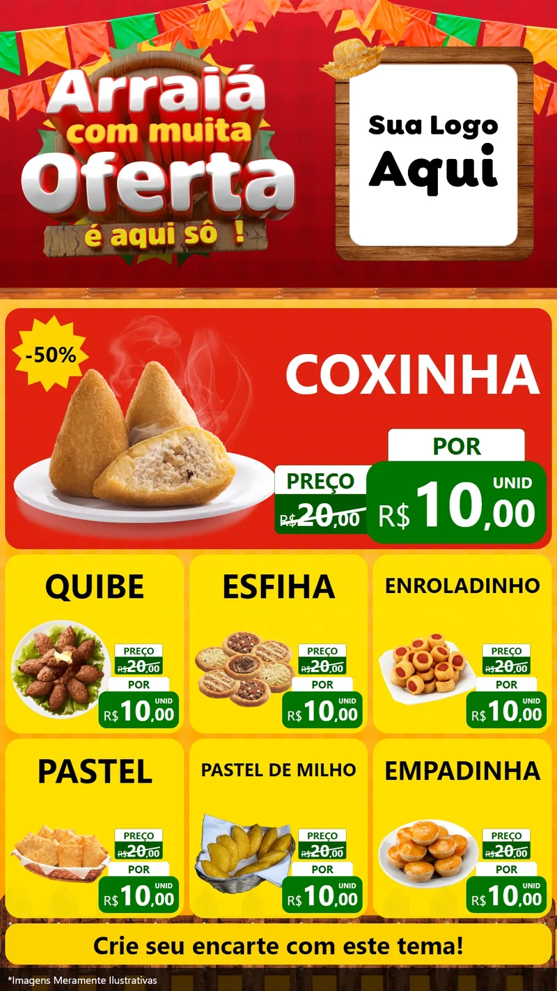 Modelo de Rede Social para Stories com o tema Arraiá Com Muita Oferta - É Aqui Sô! para Salgadaria