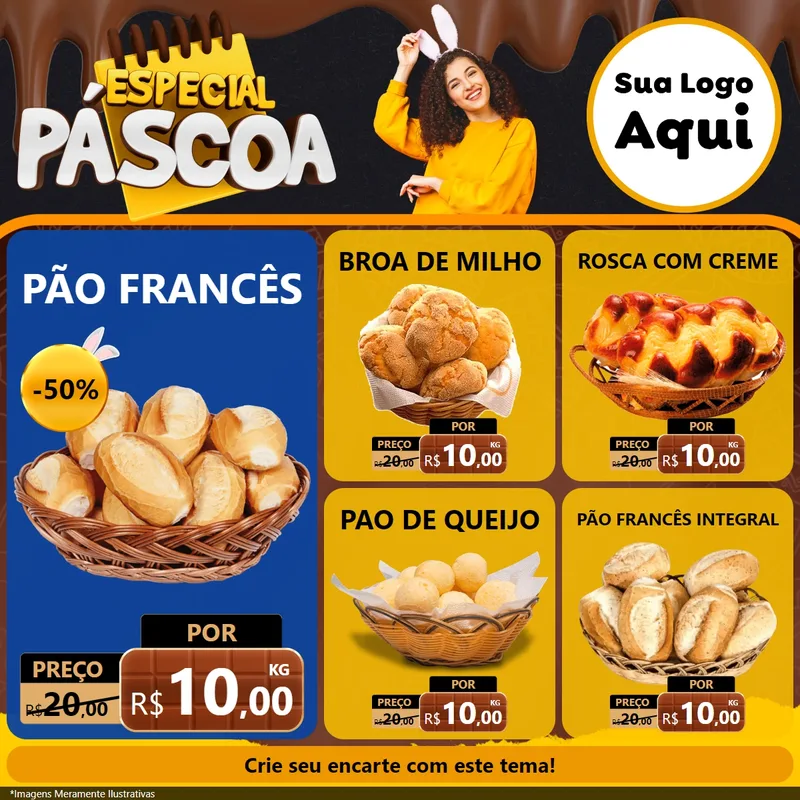 Modelo de Rede Social para Feed Facebook com o tema Especial Páscoa para Padaria