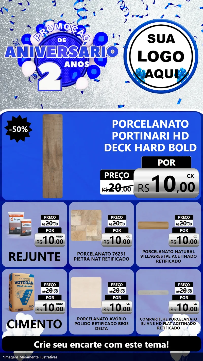 Modelo de Rede Social para Stories com o tema Promoção de Aniversário - 2 Anos para Pisos e revestimentos