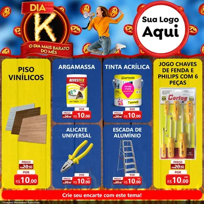 Modelo de Rede Social para Feed Facebook com o tema Dia K - O Dia Mais Barato Do Mês para Material para Construção