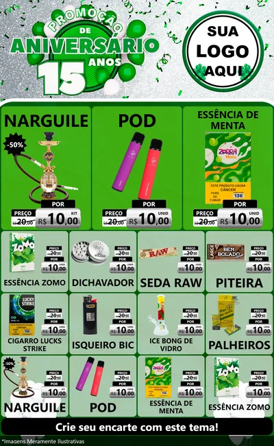 Modelo de Encarte para Encarte Grande com o tema Promoção de Aniversário - 15 Anos para Tabacaria
