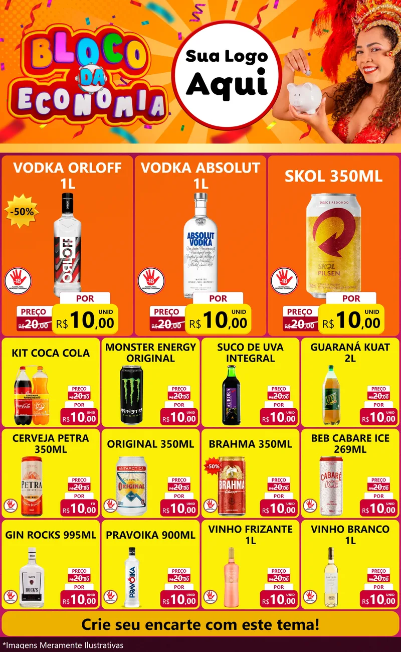 Modelo de Encarte para Encarte Grande com o tema Bloco da Economia para Distribuidora de bebidas