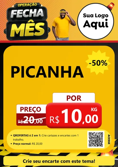 Modelo de Cartaz para Cartaz A4 Vertical com o tema Operação Fecha Mês para Açougue