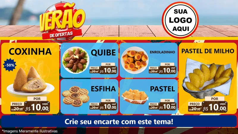 Modelo de TV para TV Horizontal com o tema Verão de Ofertas para Salgadaria