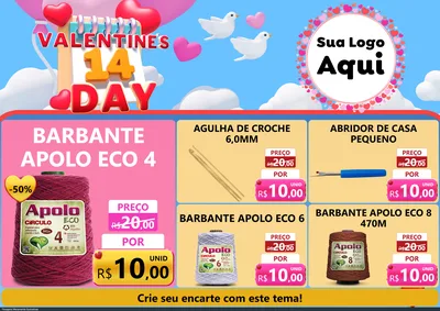 Modelo de Encarte para Encarte A4 Horizontal com o tema Valentine's Day para Armarinho e Aviamentos