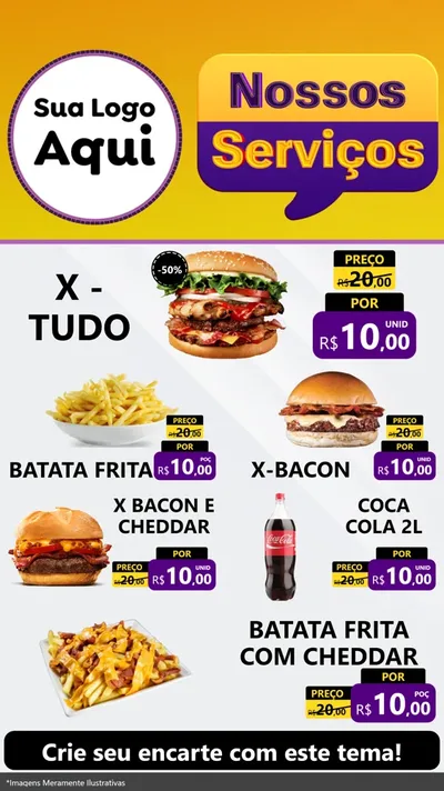 Modelo de TV para TV Vertical com o tema Nossos Serviços para Hamburgueria