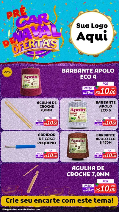 Modelo de TV para TV Vertical com o tema Pré Carnaval de Ofertas para Armarinho e Aviamentos