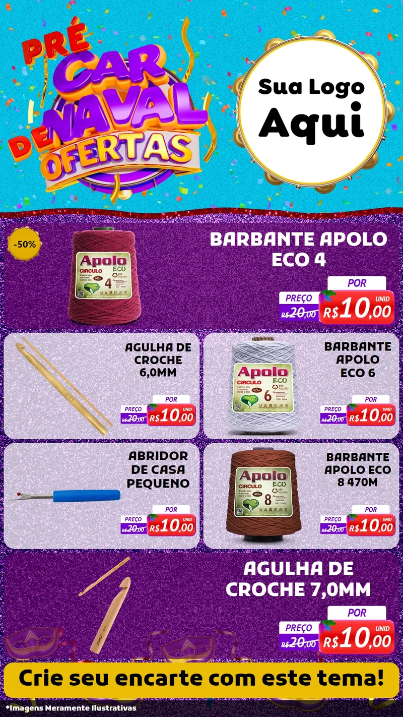Modelo de TV para TV Vertical com o tema Pré Carnaval de Ofertas para Armarinho e Aviamentos