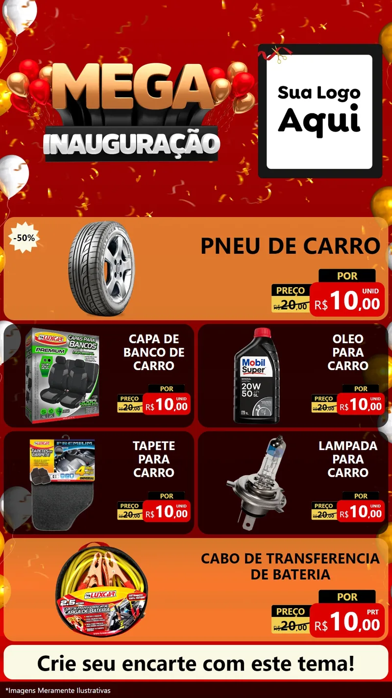 Modelo de TV para TV Vertical com o tema Mega Inauguração para Auto peças