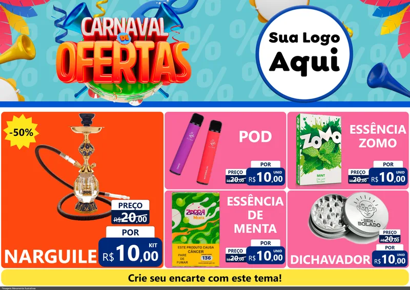 Modelo de Encarte para Encarte A4 Horizontal com o tema Carnaval de Ofertas para Tabacaria