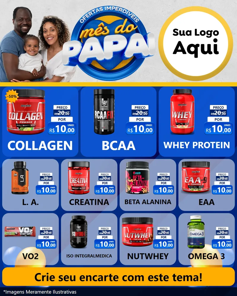 Modelo de Rede Social para Feed Instagram com o tema Ofertas Imperdíveis Mês Do Papai para Suplementos alimentares