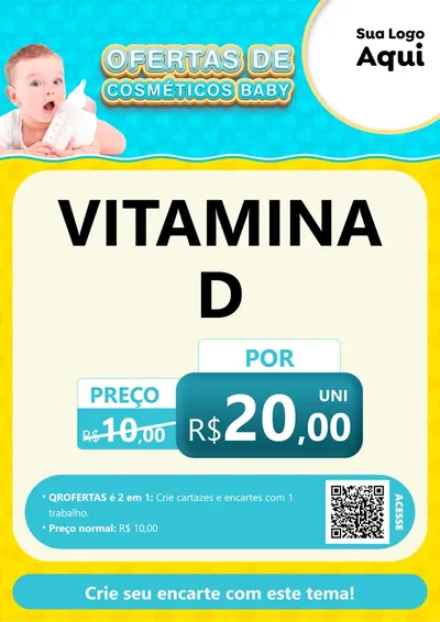 Modelo de Cartaz para Cartaz A4 Vertical com o tema Ofertas de Cosméticos Baby para Farmácia