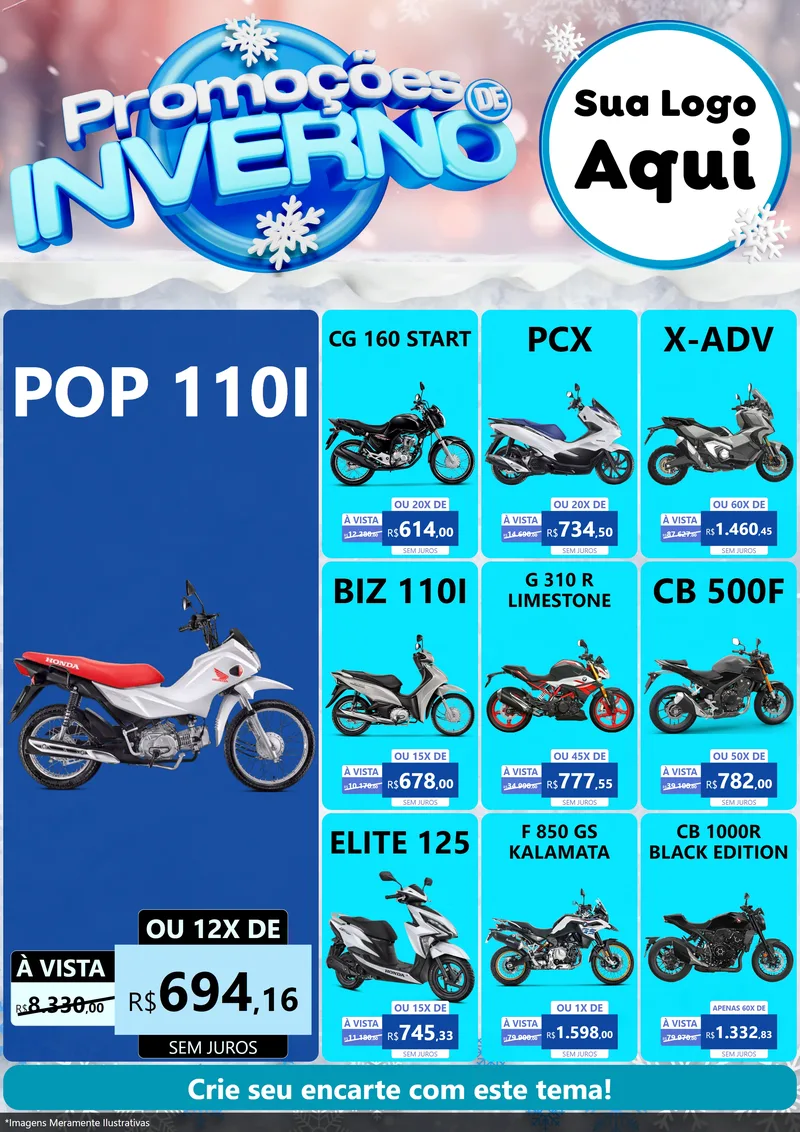 Modelo de Encarte para Encarte A4 Vertical com o tema Promoções de Inverno para Concessionaria de Motos