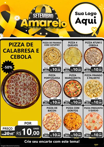 Modelo de Encarte para Encarte A4 Vertical com o tema Setembro Amarelo para Pizzaria