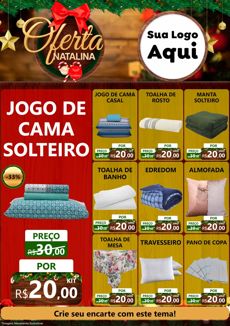 Modelo de Encarte para Encarte A4 Vertical com o tema Ofertas Natalina para Cama, Mesa e Banho