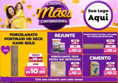 Modelo de Encarte para Encarte A4 Horizontal com o tema Dia das Mães com Desconto para Pisos e revestimentos