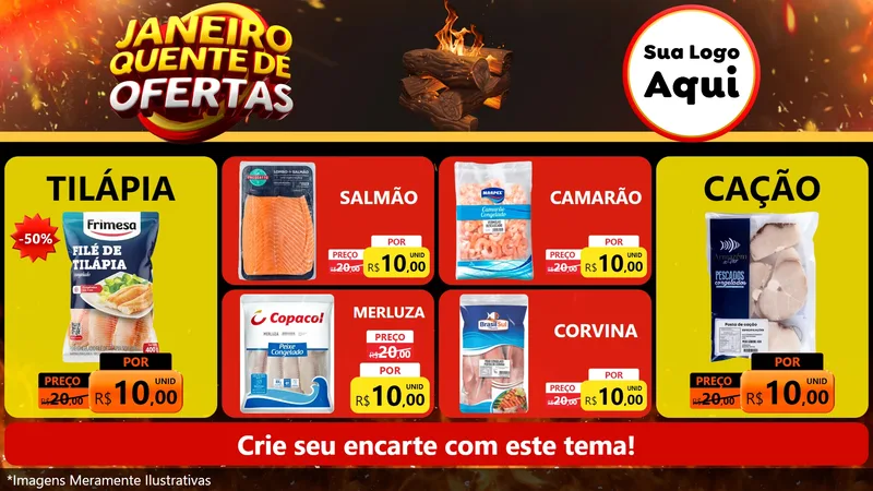 Modelo de TV para TV Horizontal com o tema Janeiro Quente de Ofertas para Peixaria