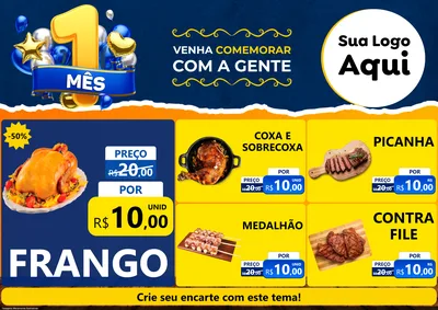 Modelo de Encarte para Encarte A4 Horizontal com o tema Um Mês de Aniversário para Assados