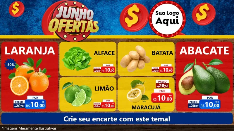 Modelo de TV para TV Horizontal com o tema Junho de Ofertas para Hortifrúti