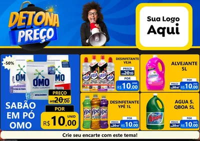 Modelo de Encarte para Encarte A4 Horizontal com o tema Detona Preços para Produtos de Limpeza