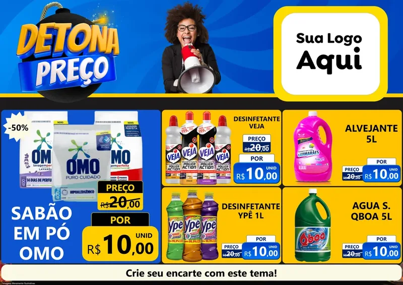 Modelo de Encarte para Encarte A4 Horizontal com o tema Detona Preços para Produtos de Limpeza