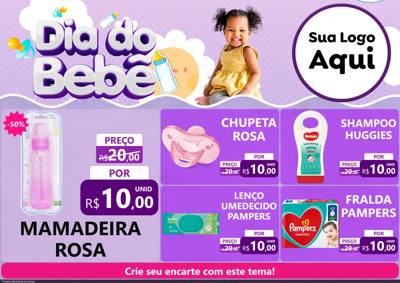 Modelo de Encarte para Encarte A4 Horizontal com o tema Dia do Bebê para Bebês