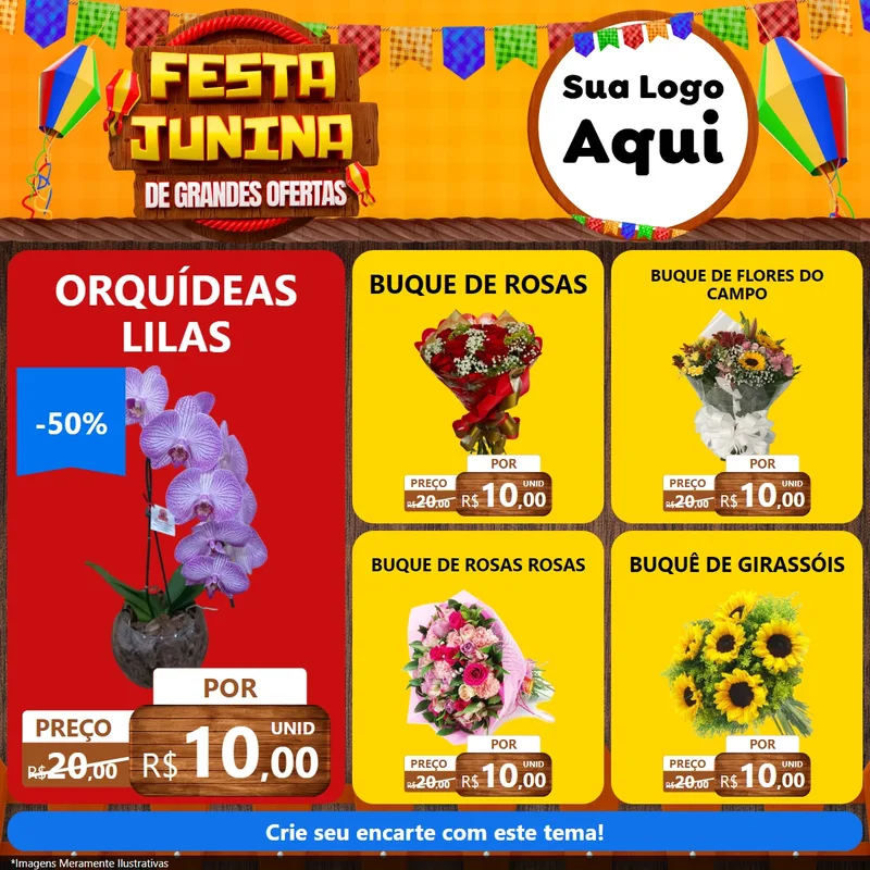 Modelo de Rede Social para Feed Facebook com o tema Festa Junina de Grandes Ofertas para Floricultura e jardim