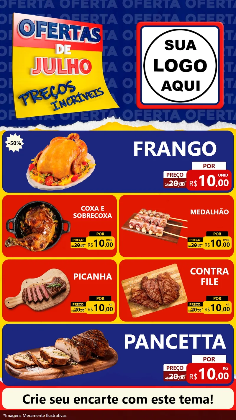 Modelo de TV para TV Vertical com o tema Ofertas de Julho - Preços Incríveis para Assados