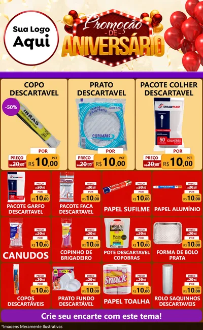 Modelo de Encarte para Encarte Grande com o tema Promoção de Aniversário para Embalagens