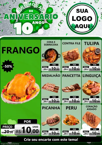 Modelo de Encarte para Encarte A4 Vertical com o tema Promoção de Aniversário - 10 Anos para Assados