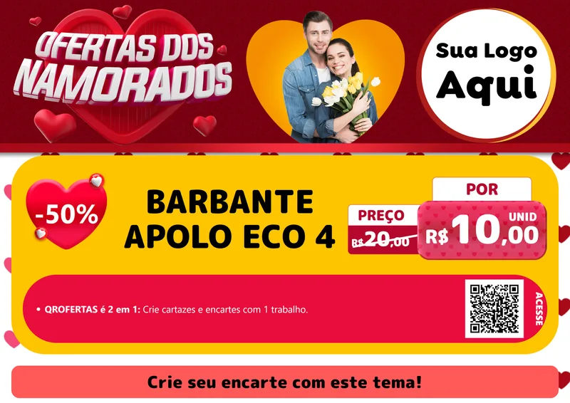 Modelo de Cartaz para Cartaz A4 Horizontal com o tema Ofertas Dos Namorados para Armarinho e Aviamentos