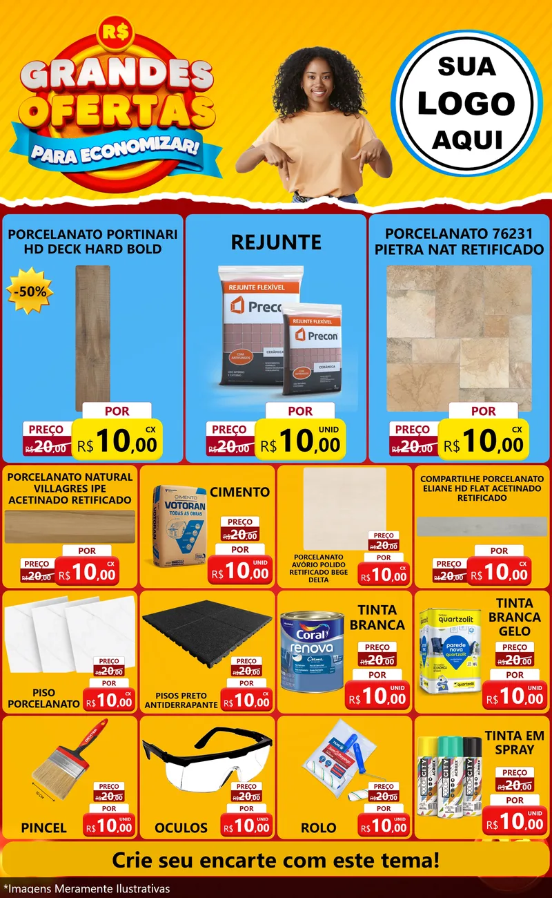 Modelo de Encarte para Encarte Grande com o tema Grandes Ofertas Para Economizar! para Pisos e revestimentos