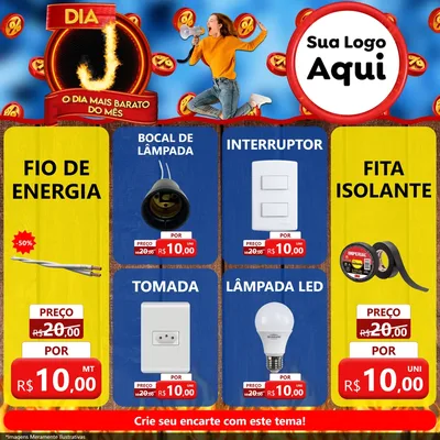 Modelo de Rede Social para Feed Facebook com o tema Dia J - O Dia Mais Barato Do Mês para Materiais Elétricos