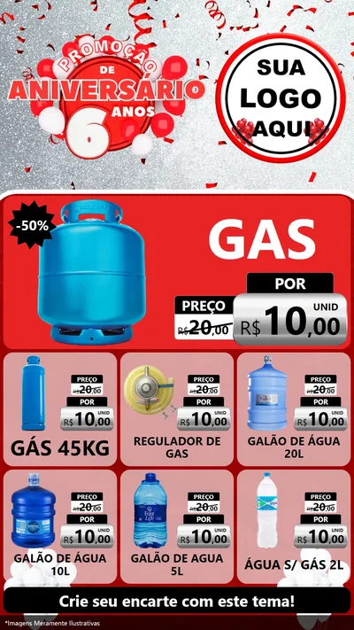 Modelo de Rede Social para Stories com o tema Promoção de Aniversário - 6 Anos para Água e gás