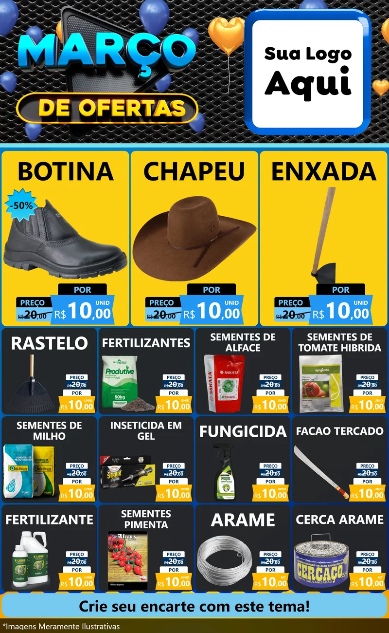 Modelo de Encarte para Encarte Grande com o tema Março de Ofertas para Agropecuária