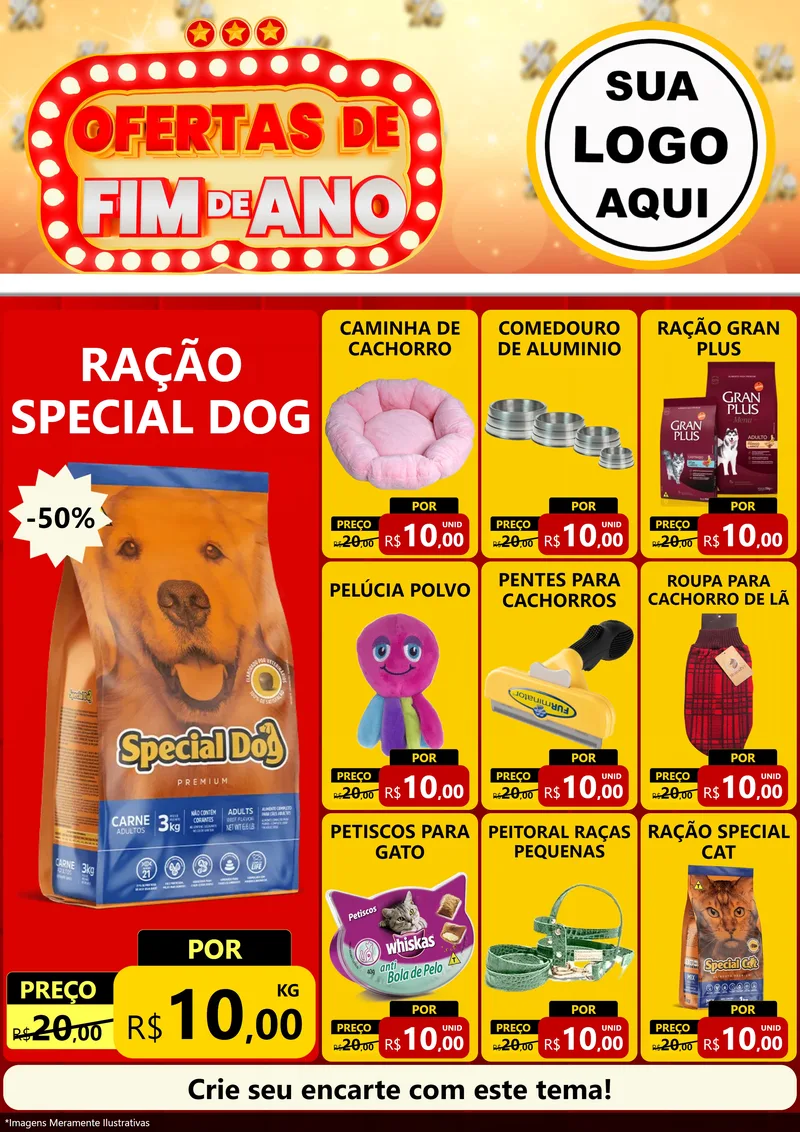 Modelo de Encarte para Encarte A4 Vertical com o tema Ofertas de Fim de Ano para Pet Shop