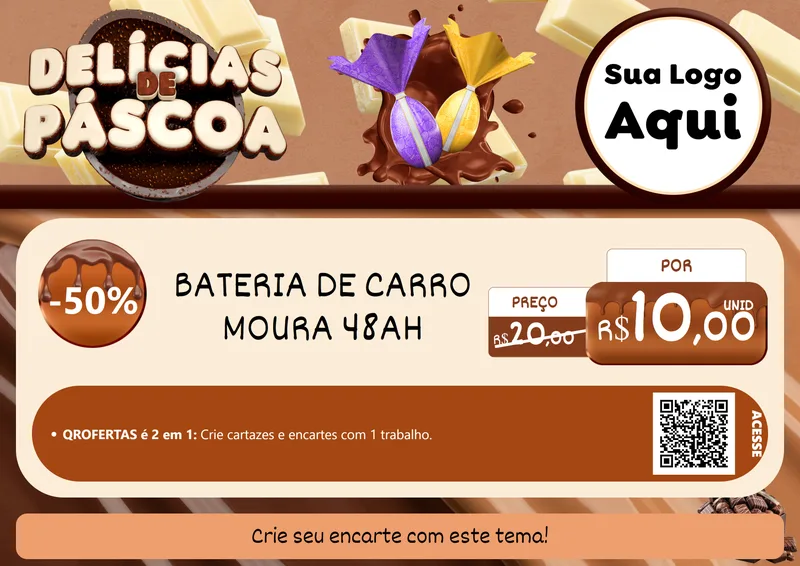 Modelo de Cartaz para Cartaz A4 Horizontal com o tema Delícias de Páscoa para Baterias Elétricas