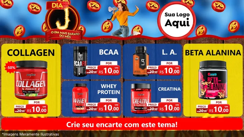 Modelo de TV para TV Horizontal com o tema Dia J - O Dia Mais Barato Do Mês para Suplementos alimentares
