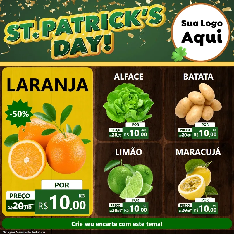 Modelo de Rede Social para Feed Facebook com o tema St Patriks Day para Hortifrúti