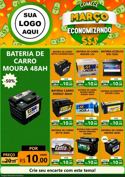 Modelo de Encarte para Encarte A4 Vertical com o tema Comece Março Economizando para Baterias Elétricas